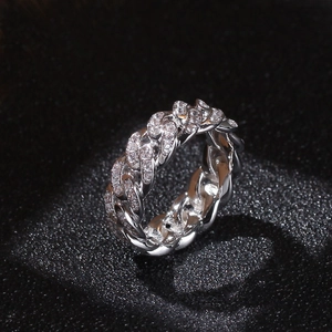 Anello a catena cubana 8mm hip-hop con zirconi incastonati e finitura in argento lucido
