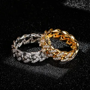 Anello Maglia Cubana Hip Hop Iced Out 8mm Rame Placcato Oro Argento Zirconia Gioielli Rap Moda Anello per Uomo Donna