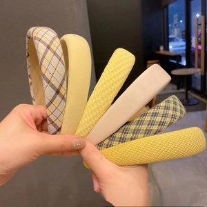 Set of six sweet yellow fabric headbands with thick padded design for high top hair