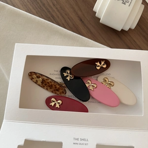 Vintage French Style Bowknot Hair Clip Resin Metal Oval Duckbill Side Clip Elegant Bangs Clip For Women Daily Hair Accessories