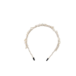 Elegant French style pearl and crystal headband with ribbon wrap for women and girls