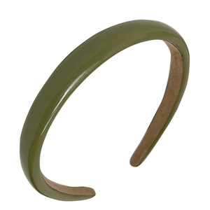Minimalist army green leather hairband with smooth finish and beige non-slip lining