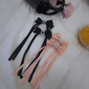 Barrette à cheveux nœud français avec strass en étoile et longs rubans élégants pour fille