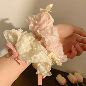 Ballett Stil Bandschleife Haargummi Für Damen Süß Elegant Creme Rosa Stoff Haaring Ästhetischer Haarschmuck