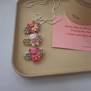 Glinsterende beer haarspeldjes set met roze kristallen versieringen voor vrouwen
