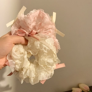 Rosa und beige Organza-Haargummis mit Bändern und Satin-Schleifen-Akzenten