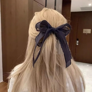 French style black ribbon bow banana clip for elegant high ponytail and updo hairstyles