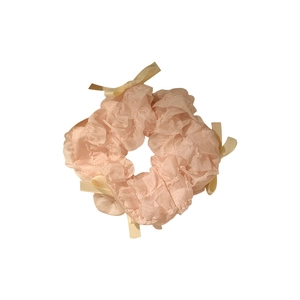 Rosa Haargummi mit cremefarbenen Bandschleifen aus leichtem Chiffonstoff für Frauen