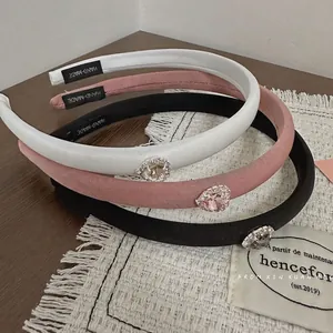 French Style Heart Shaped Rhinestone Fabric Headband For Women Elegant Handmade Padded Hair Band Face Wash Hair Accessory