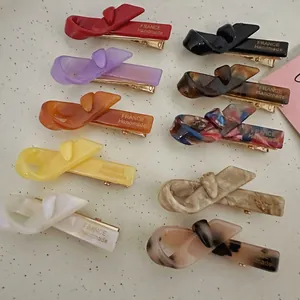 French Style Acetate Bow Hair Clip Handmade Small Duckbill Clip For Women Sweet Vintage Fashion Hair Accessories Hair Pin
