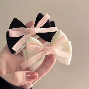 Pince à Cheveux Nœud Doux Français Ruban Couleur Contrastée Bec de Canard Élégant Accessoires de Cheveux en Tissu pour Femmes Fille