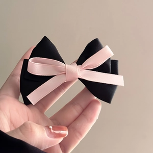 Barrette à cheveux double nœud bicolore rose et noir style français pour femmes