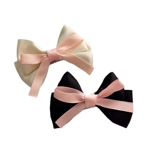 Barrettes à cheveux françaises en satin crème et noir avec nœud pour femmes et filles