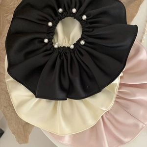 Women Satin Scrunchie Large Hair Tie Faux Artificial Pearl Elastic Hair Band Ponytail Holder Elegant Korean Style Hair Accessories