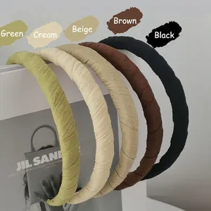 Serre-tête en Tissu Texturé Fait Main pour Femmes Bandeau Large High Top Couleur Unie Accessoires de Mode Coréenne