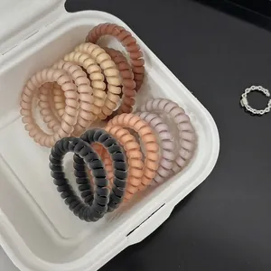 Élastiques Spirale Mats Anneaux Cheveux Fil Téléphone Haute Élasticité Sans Trace Scrunchies en Plastique Résine pour Femme Quotidien