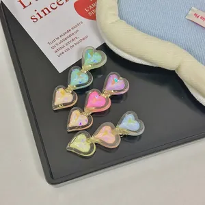 Korean Candy Color Triple Heart Duckbill Hair Clip Cute Sweet Iridescent Acrylic Side Hairpin Hair Accessories For Women Girls