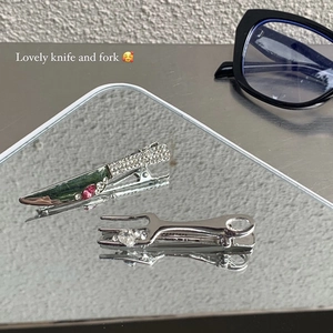 Silver Alloy Rhinestone Knife Fork Hairpins Creative Personalized Duckbill Clips Women Punk Metal Hair Accessories For Party