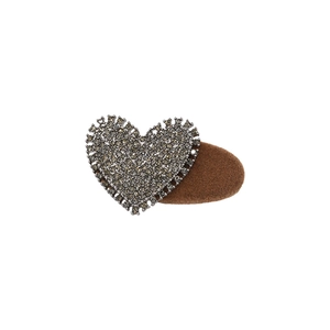 Elegant heart-shaped rhinestone hair clip with brown suede base for a minimalist chic style