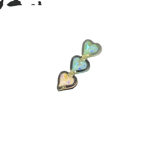 Three-tier colorful heart hair clip with pastel green, blue and pink faceted crystals
