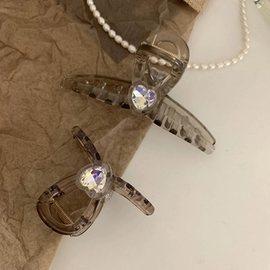 Pince à Cheveux Élégante en Résine Plastique Grise Transparente avec Cœur en Strass Accessoire de Coiffure Style Coréen pour Femmes