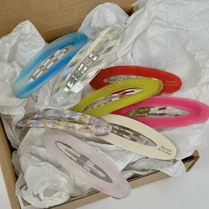 Colorful acetate barrette hair clips set in marble and solid colors for women