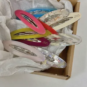 Korean Acetate Hair Clips Elegant Oval BB Clips Marbled Floral Handmade Hairpins For Women French Daily Hair Accessories