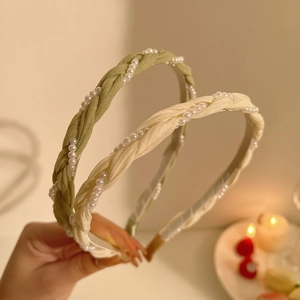 Women French Vintage Braided Headband Elegant Chiffon Fabric Pleated Twist Hairband With Imitation Artificial Pearl Forest Style Accessory