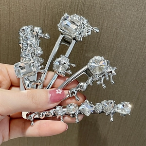 Set di fermagli per capelli in metallo liquido argento con cristalli per donne