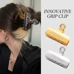 Pinza per Capelli in Metallo con Lettere di Moda Stile Coreano Minimalista Oro Argento Nero Grande Pinza a Squalo per Donna Accessorio per Capelli