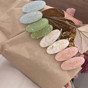 Barrettes Cheveux Bec De Canard Ovales Pour Femmes Paire Frais Feuille D'or Plastique Épingles À Cheveux Style Coréen Couleur Dopamine Accessoires