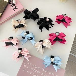 Barrettes à nœud rose avec strass en forme de cœur en diverses couleurs vives