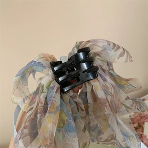 Elegant floral chiffon bow hair claw clip for French style women updo hairstyle
