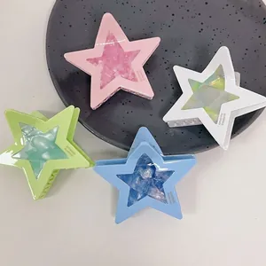 Star Shape Acetate Hair Claw Clip Macaron Candy Color Marble Pattern Handmade Hair Clip Accessories For Women Hair Styling