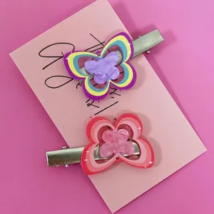 Vibrant Butterfly Hair Clips Layered Acrylic Y2K Dopamine Style Duckbill Clips Gradient Pink Rainbow Hairpins Women Girls