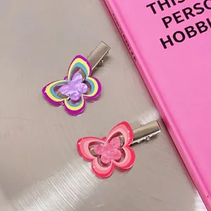 Colorful Y2K dopamine butterfly hair clips with glitter acrylic design on metal duckbill base