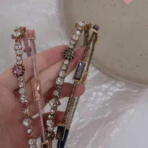 French retro headband with zircon crystals and rhinestones in pink and gray tones