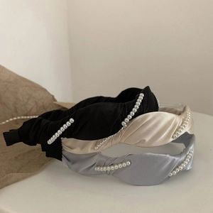 Elegant Satin Knotted Headband With Artificial Pearls Simple Twisted Hair Band For Women Daily Hair Accessories Vintage Style