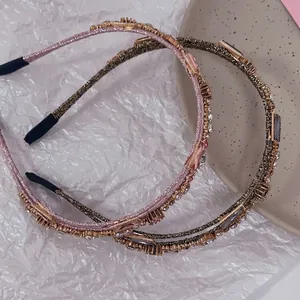 French style crystal headband set with rhinestones and gems on elegant braided fabric