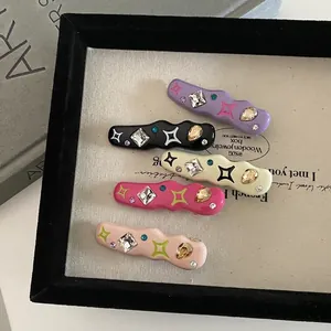 Lot de 6 barrettes à cheveux Y2K en résine avec étoiles et strass, style dopamine