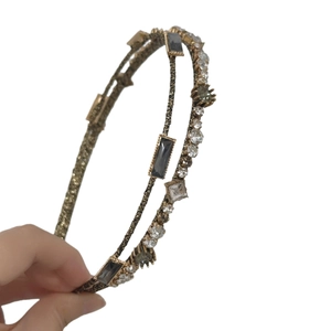 Vintage double-layered headband with dark grey crystals and rhinestones for women
