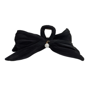 Pince à cheveux élégante avec nœud noir et pendentif perle pour mode féminine