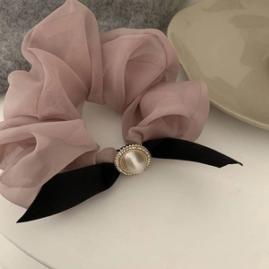 Chouchous Élégants en Organza Avec Nœud Noir Künstliche Perle de Culture Strass Style Coréen Élastiques à Cheveux pour Femmes Quotidien