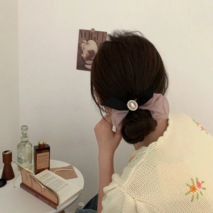 Chouchou élégant en organza avec perle pour femme, accessoire de coiffure chic