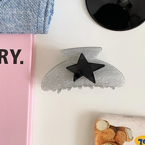 Y2K glitter silver star hair claw clip with black pentagram for trendy women
