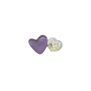 Minimalist purple heart hair clip with dried flower and sequins on white background