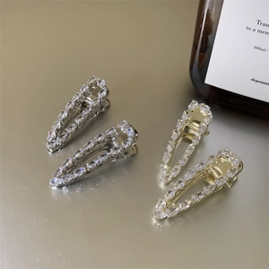 French Vintage Zircon Waterdrop Hair Clip Elegant Alloy Duckbill Side Hairpin Women Luxury Hair Accessories Gold Silver
