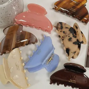 Korean Style Acetate Hair Claw Clip Versatile Candy Color Leopard Marble Print Shark Clip Elegant Handmade Hair Accessories For Women