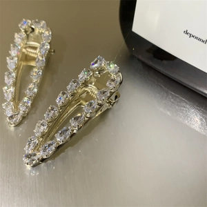 French vintage zircon drop-shaped hair clips with silver plating for women