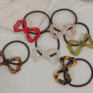 Koreanischer Stil Acryl Hohl Schleife Haargummi Für Damen Hohe Elastizität Farbverlauf Leopardenmuster Haarseil Accessoire